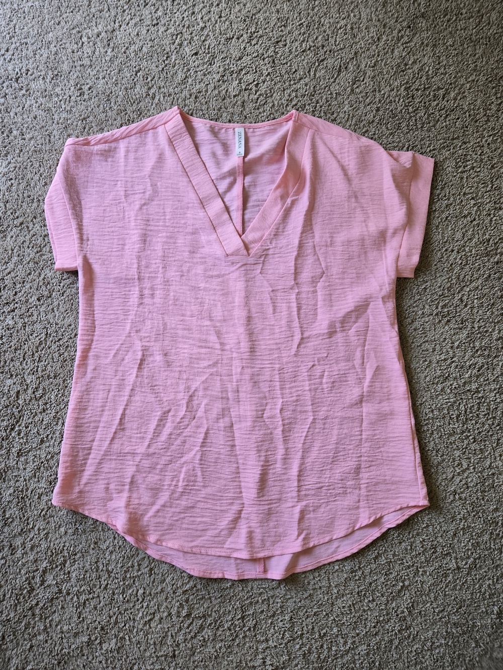 Zenana Pink Crinkle Textured V-Neck Dolman Top S